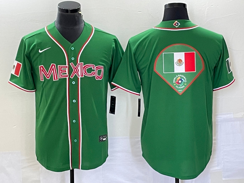Men's Mexico Baseball 2023 Green World Baseball Classic Team Big Logo Stitched Jersey Men's Mexico Baseball 2023 Green World Baseball Classic Team Big Logo Stitched Jersey